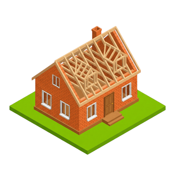 Bauphase 5: Setup, Dachstuhl und Fenster eingebaut