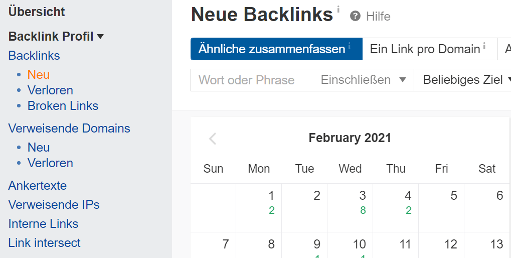 Neue Backlinks Ahrefs