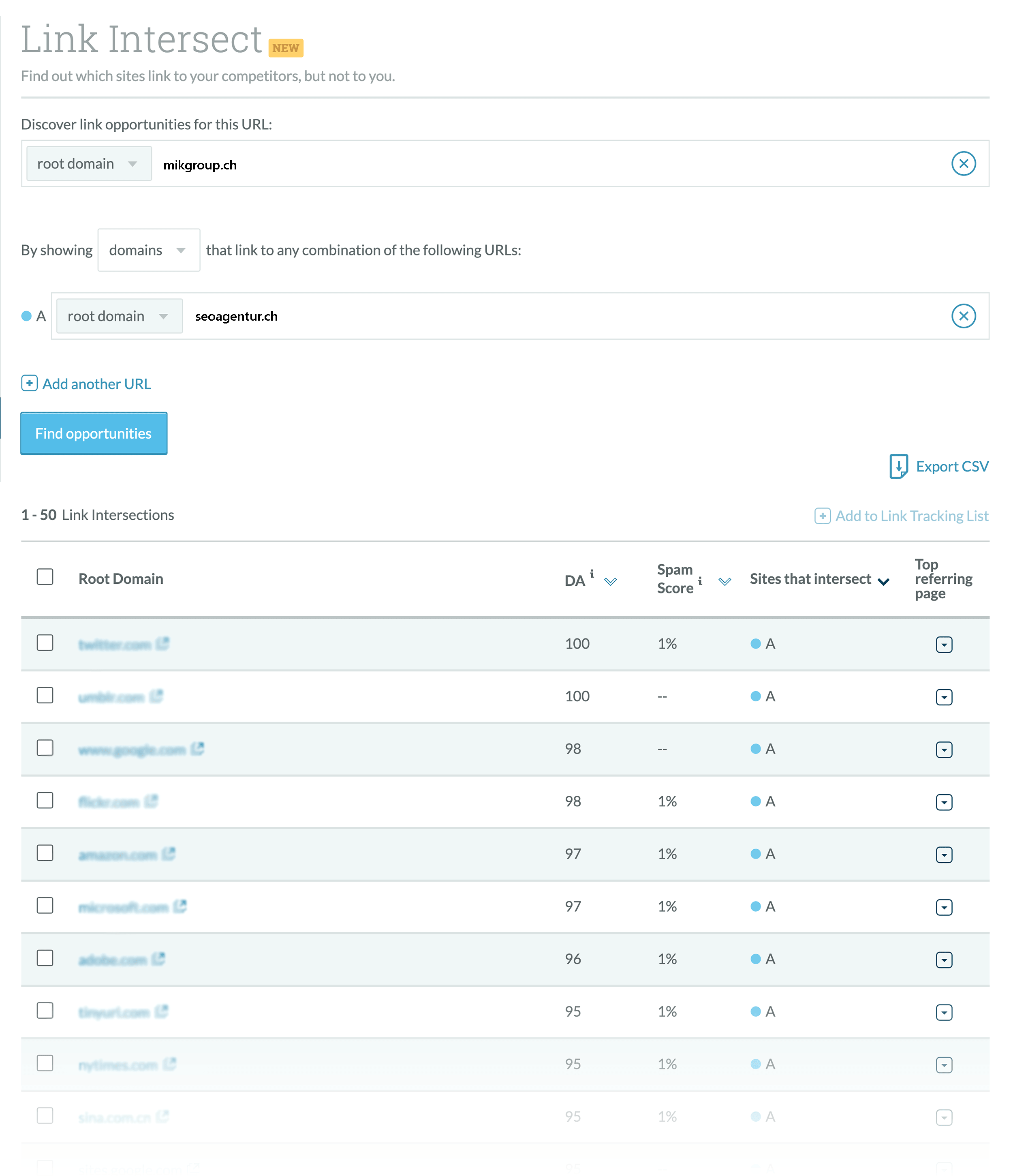Link Intersect Moz Pro