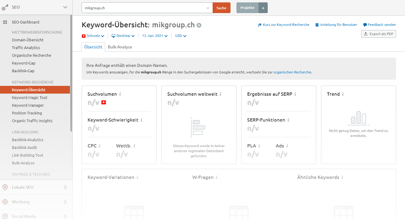 Keyword-Übersicht